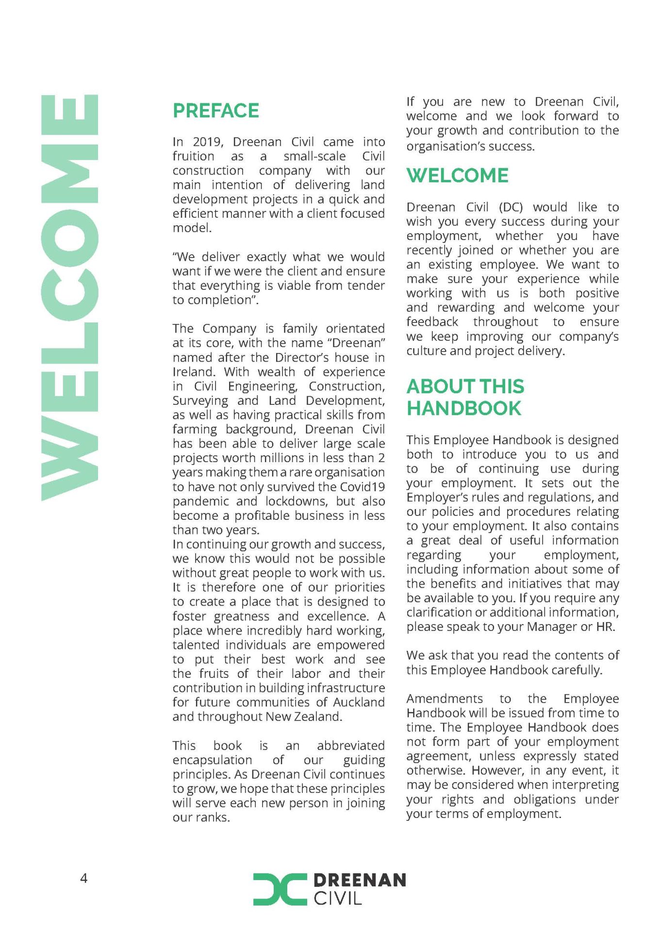Page Design for Employee Handbook