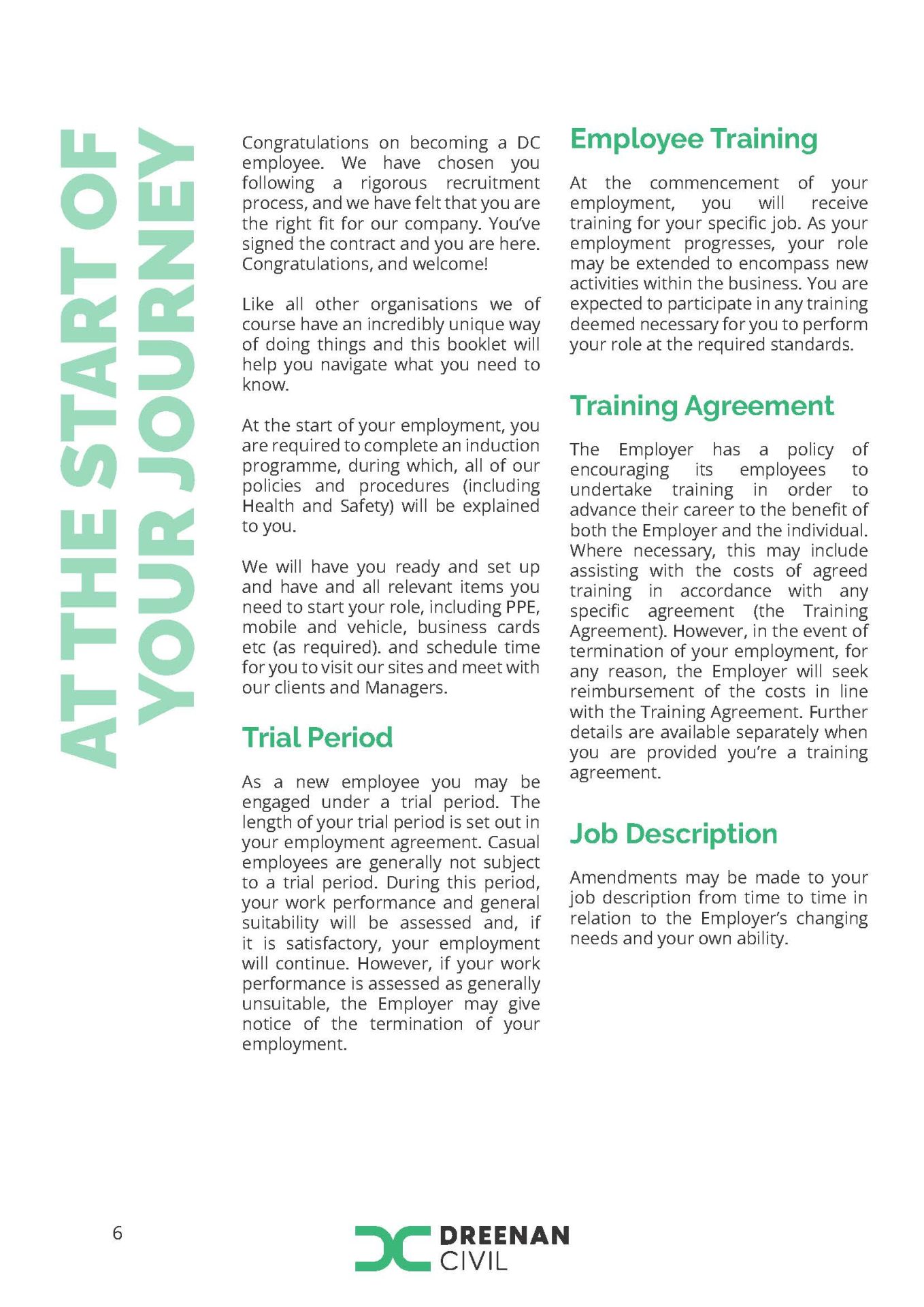Page layout for employee handbook for small business